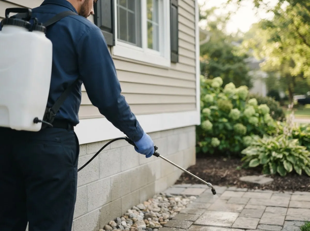 Pest control technician inspecting a home in Pilot Mound, IA